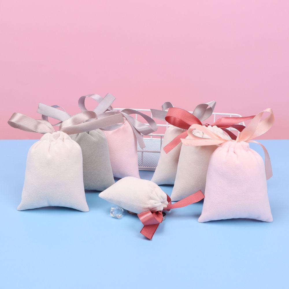 Túi Đựng Quà Vòng cổ Bằng Vải Flannel Phối Ruy Băng Thời Trang