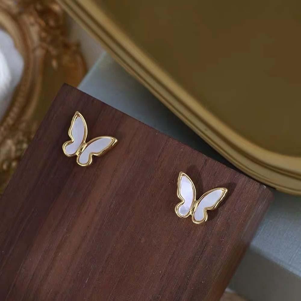 Khuyên Tai Hình Cánh Bướm / Vỏ Sò / Ngọc Trai Mini Mạ Bạc 925 Nhiều Màu Thời Trang Cho Nữ