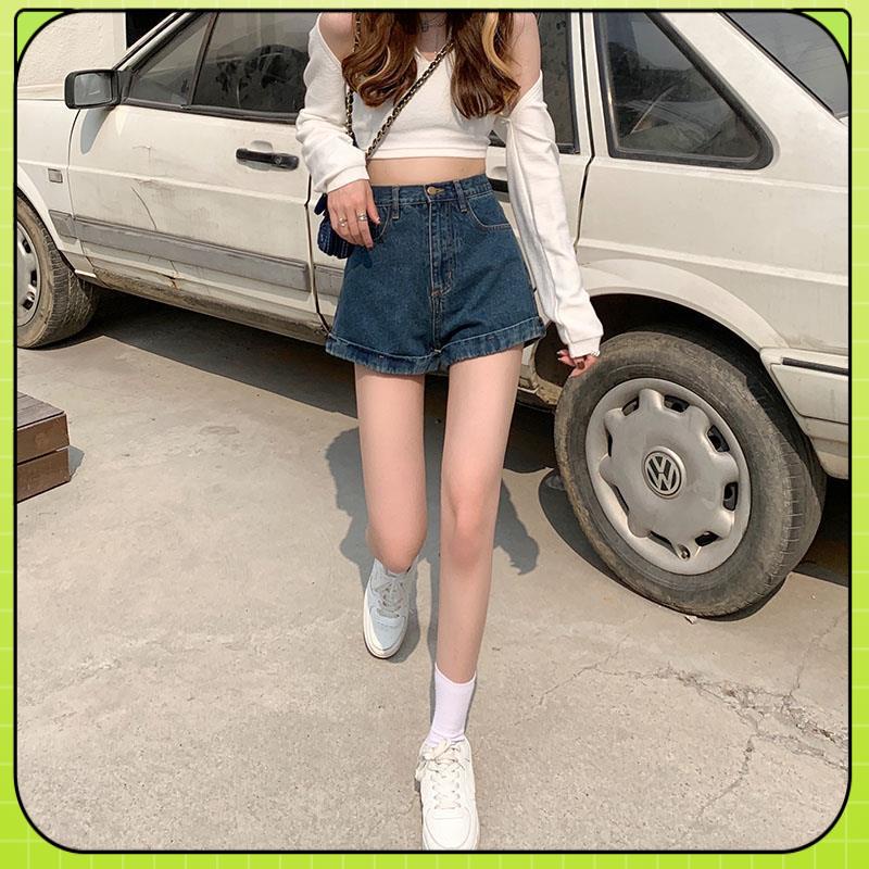 Quần Short Denim Ống Rộng Phong Cách Phương Tây Kiểu Mới