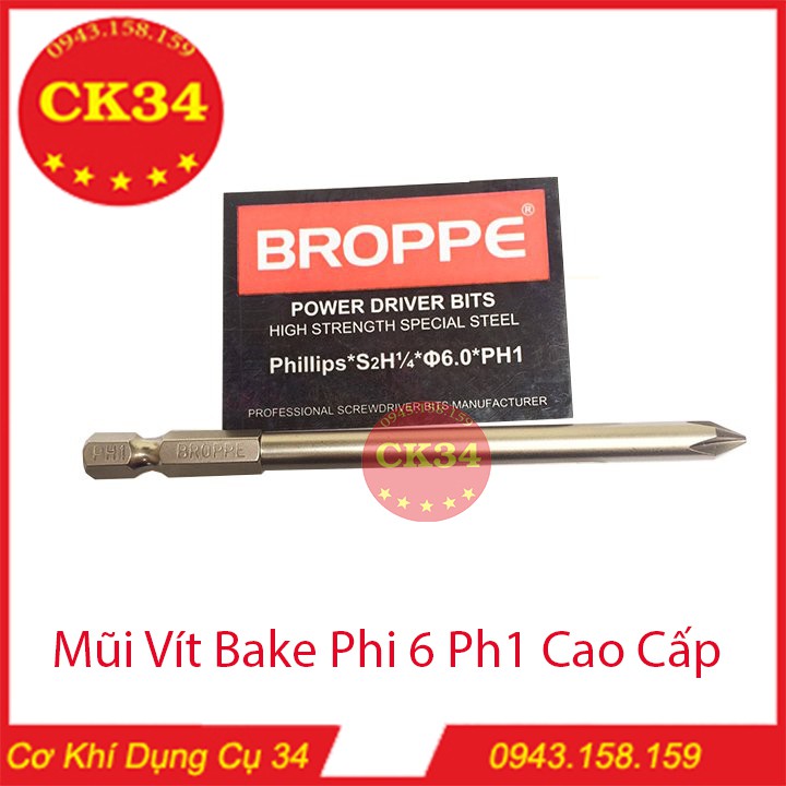 Mũi Vít Bake Phi 6 PH1 Chuôi Lục Giác Cho Máy Khoan, Bắn Vít
