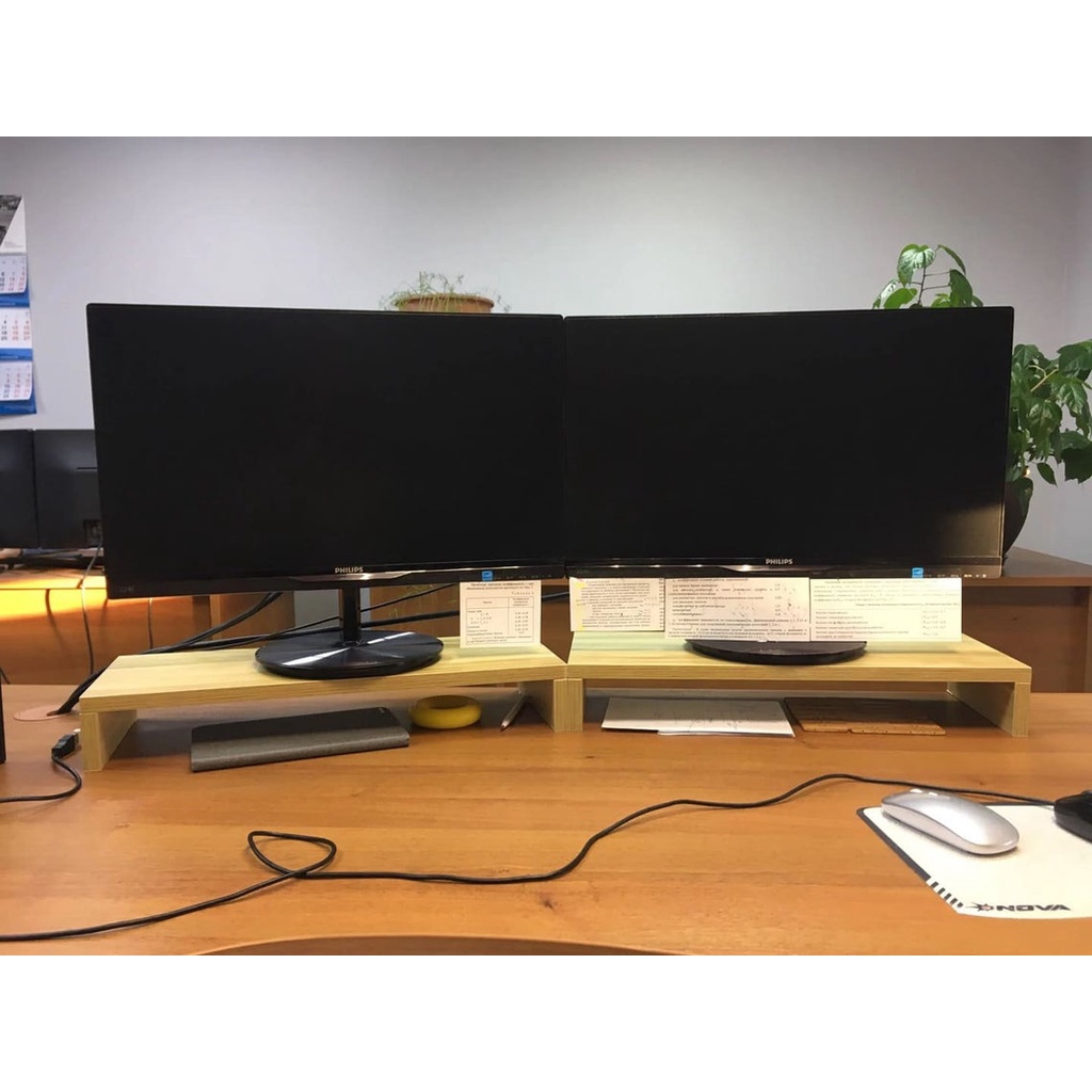 Kệ gỗ để màn hình máy tính FAS.BAS nâng màn hình lên đến 10cm / Giảm đau cổ / Giúp bàn làm việc gọn gàng