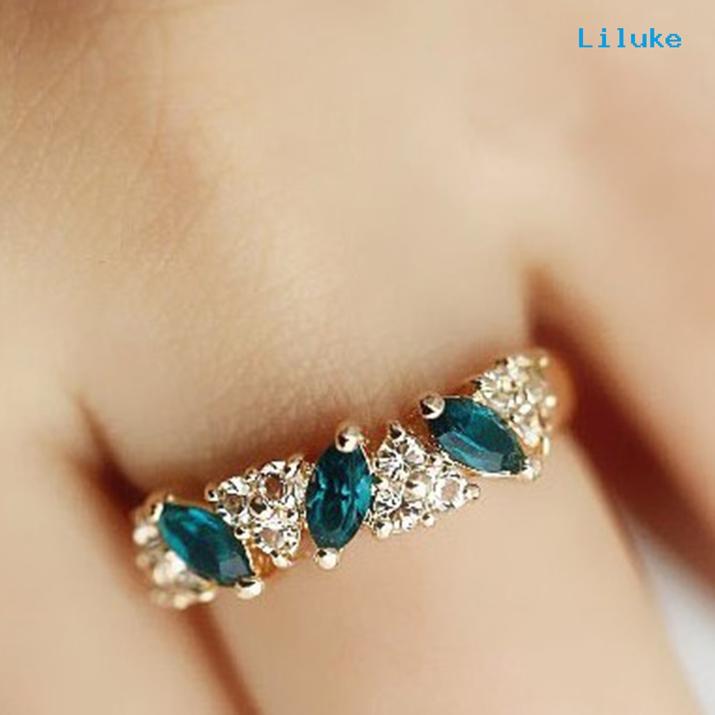 Nhẫn Hợp Kim Đính Đá Xanh Sang Trọng Thanh Lịch Cho Nữ