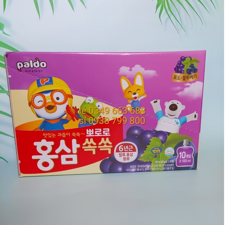 COMBO 10 GÓI NƯỚC HỒNG SÂM TRÁI CÂY PORORO TÚI 100ML