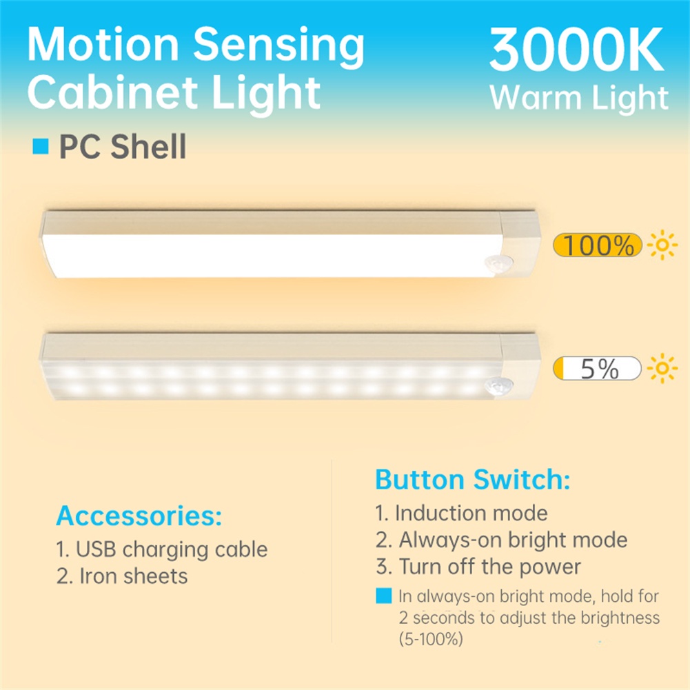 Đèn led Cảm Biến Chuyển Động Không Dây 6000k / 3000k Có Thể Sạc Lại Bằng Cổng usb Cho Tủ Quần Áo / Phòng Ngủ / Nhà Bếp