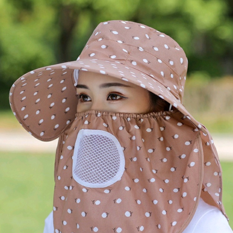 Mũ Vải Chống Nắng Rộng Vành Liền Khẩu Trang