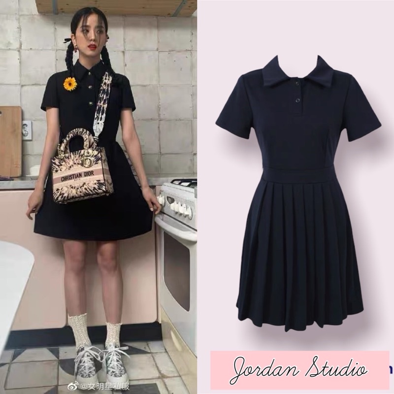 Đầm thun cổ polo giống Jisoo Blackpink