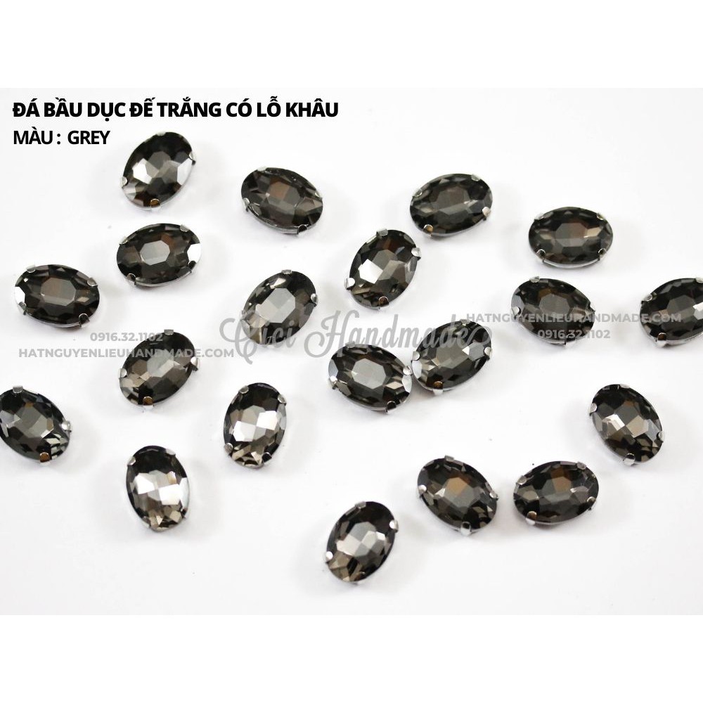 Set 10 hạt đá bầu dục cao cấp, đế trắng có lỗ khâu link 2/2 Cici Handmade chuyên hạt đá hạt pha lê hạt cườm trang sức