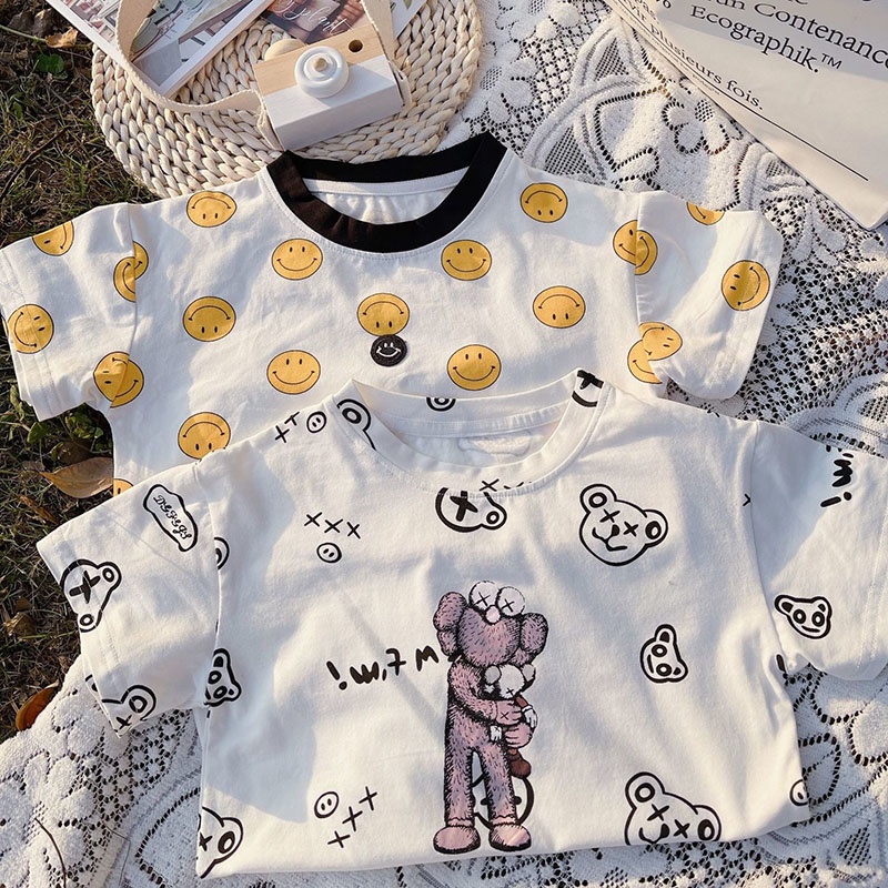 Áo Thun Tay Ngắn In Hình Mặt Cười Hoạt Hình Phong Cách Hàn Quốc Cho Bé Trai