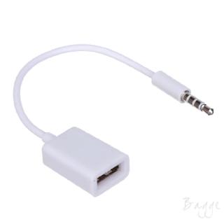 Dây cáp chuyển đổi phích cắm AUX 3.5mm đực sang lỗ cắm USB 2.0 cái màu trắng dành cho ô tô 763