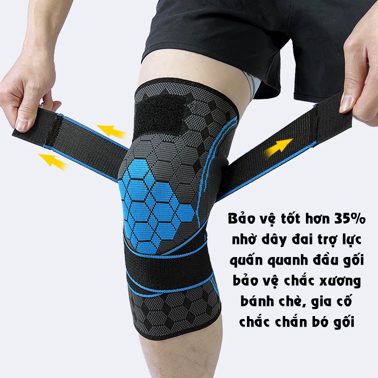 Bó Gối Thể Thao BG/09 Tích Hợp Dây Đai Trợ Lực Bảo Vệ Toàn Diện Khớp Gối Khi Chơi Bóng Rổ Bóng Chuyền Tập Gym