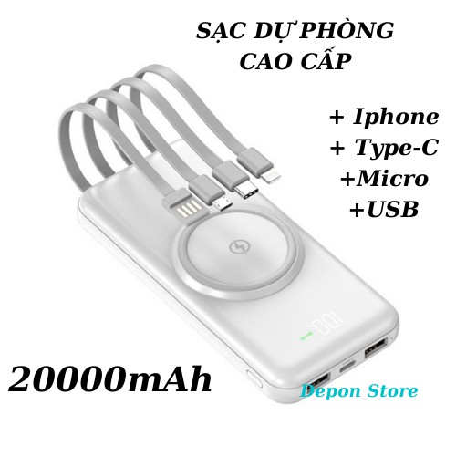 (Bấm chọn quà)Sạc Dự Phòng,Sạc Điện Thoại 20000 mah,Sạc Cao Cấp Có 4 Đầu Ra Sẵn Tiện Mang Theo.