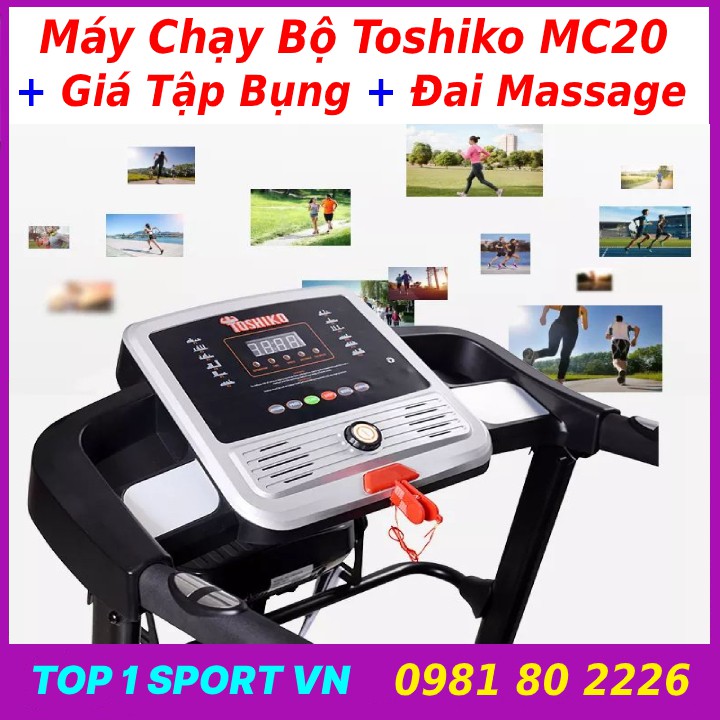 Máy chạy bộ đa chức năng toshiko mc20 tặng ghế xếp thư giãn + đai massage rung giảm mỡ + giá cơ tập bụng, bảo hành 3 năm