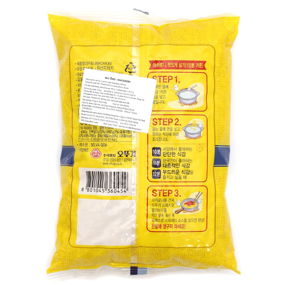 Nui Ống Macaroni Ottogi Gói 500g