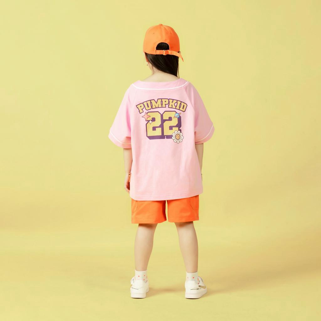 Quần áo trẻ em, Áo sơ mi bóng chày Pumpkid cho bé trai và bé gái cộc tay chất cotton