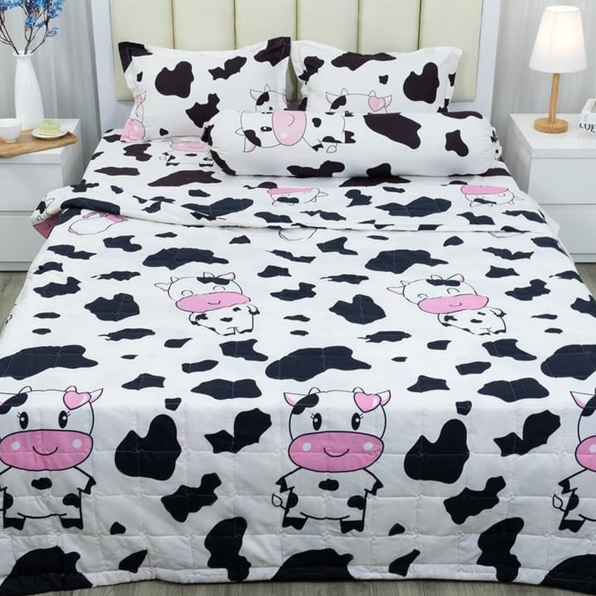 Set 4 món 1m6/1m8 💖 1ga giường 2 vỏ gối nằm 1 vỏ gối ôm mẫu bò sữa trắng
