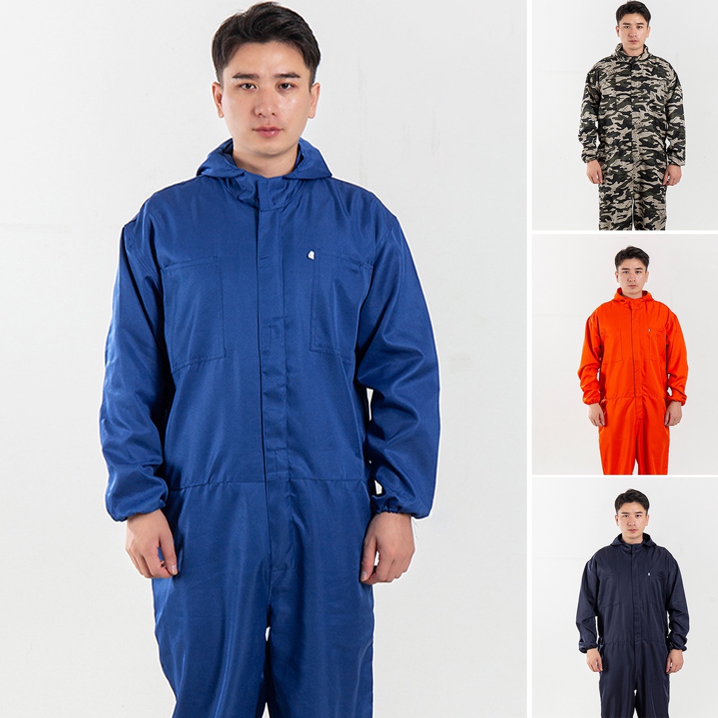 Bộ Đồng Phục Làm Việc Áo Liền Quần Tay Dài Bằng Polyester Trơn Nhiều Túi Co Giãn Thoáng Khí Thấm Hút Mồ Hôi Chống Tĩnh Điện Cho Nam