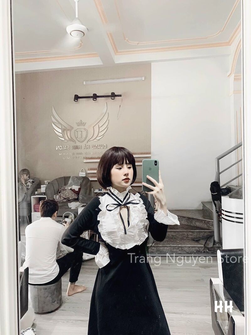 Váy xòe pha bèo cổ nơ hàng đẹp | BigBuy360 - bigbuy360.vn