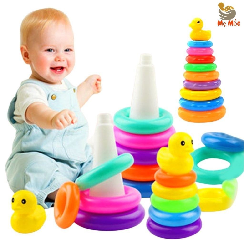 Đồ Chơi Tháp Xếp Chồng Vòng Tròn Vịt, Bộ Xếp Hình Tháp Tròn, Đồ Chơi Phát Triển Não Cho Bé , Mẹ Mốc Shop, Tv9T, Qc