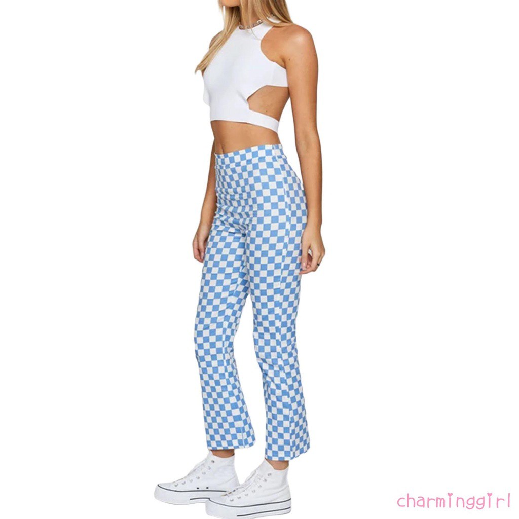 Quần dài lưng cao dáng ôm in họa tiết hoa / kẻ sọc sành điệu cho nữ