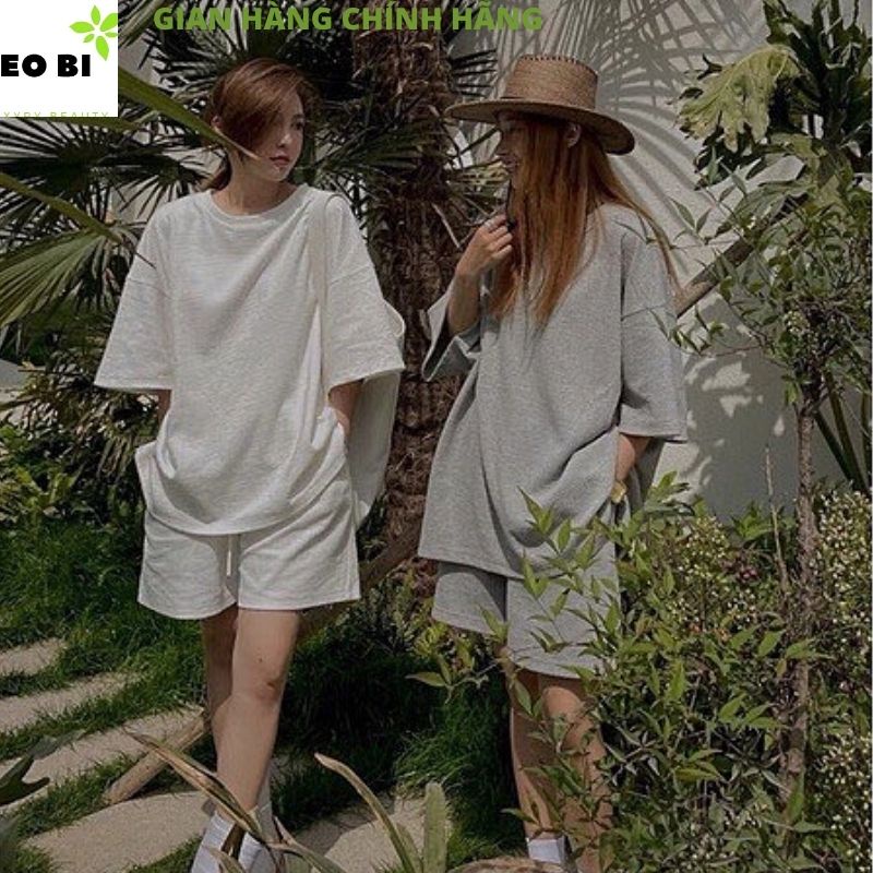 Sét Đồ Bộ Thể Thao Nam Nữ Mặc Nhà trơn 2 mầu đen xám Phong Cách Ulzzang Unisex, Freesize Chất Cotton Không Phai -EOBI