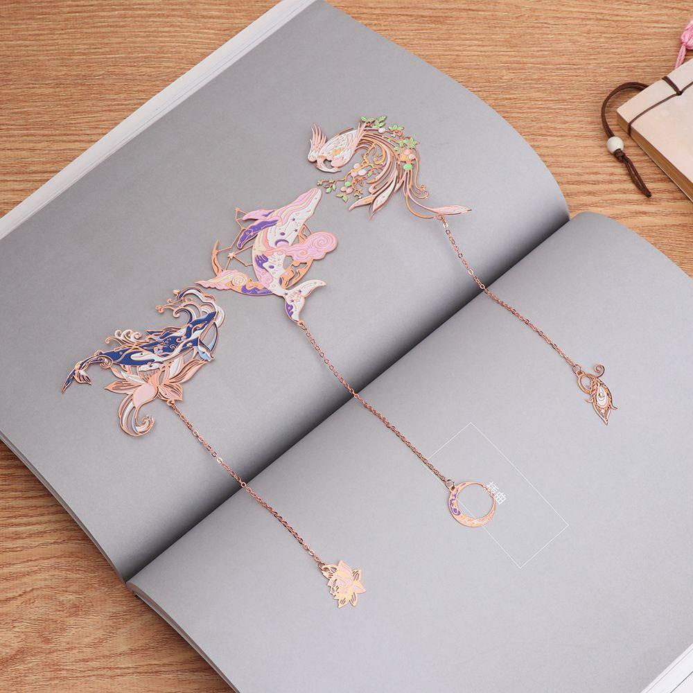 Pewany Đánh Dấu Trang Sách Bằng Kim Loại Hình Lá Chim Công Tinh Tế Đánh Dấu Trang Sách Mặt Dây Tua Rua