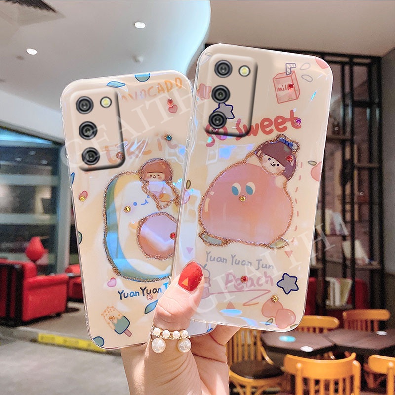 Ốp Điện Thoại Mềm Họa Tiết Trái Đào Đính Đá Lấp Lánh 2021 Cho Samsung Galaxy A03s SamsungA03s GalaxyA03s