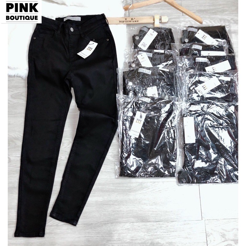 Quần Jean Nữ Cạp Cao Co Giãn Skinny Trơn Đen Vnxk PINKBOUTIQUE