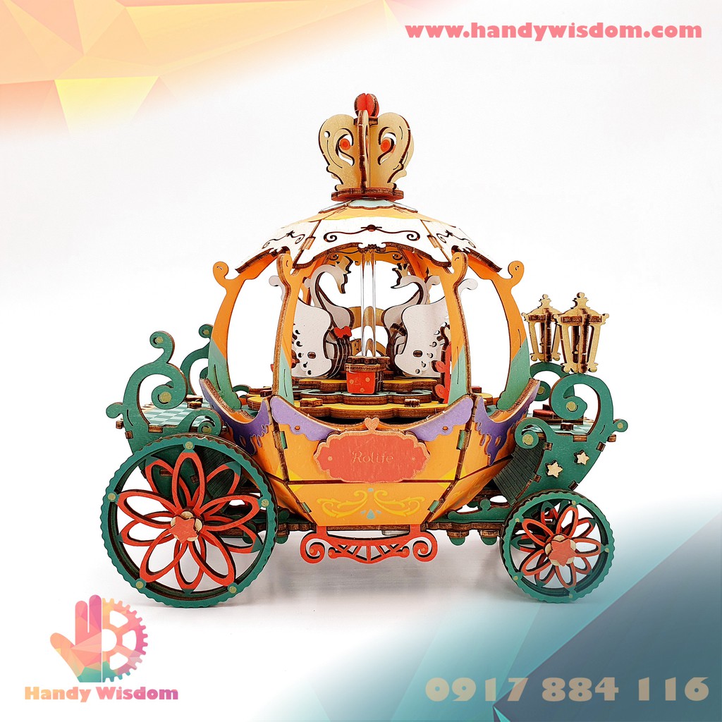 [Mã SKAMLTSM9 giảm 10% đơn 99K] Mô hình hộp nhạc gỗ - Xe bí đỏ - Robotime Pumpkin Carriage AM45