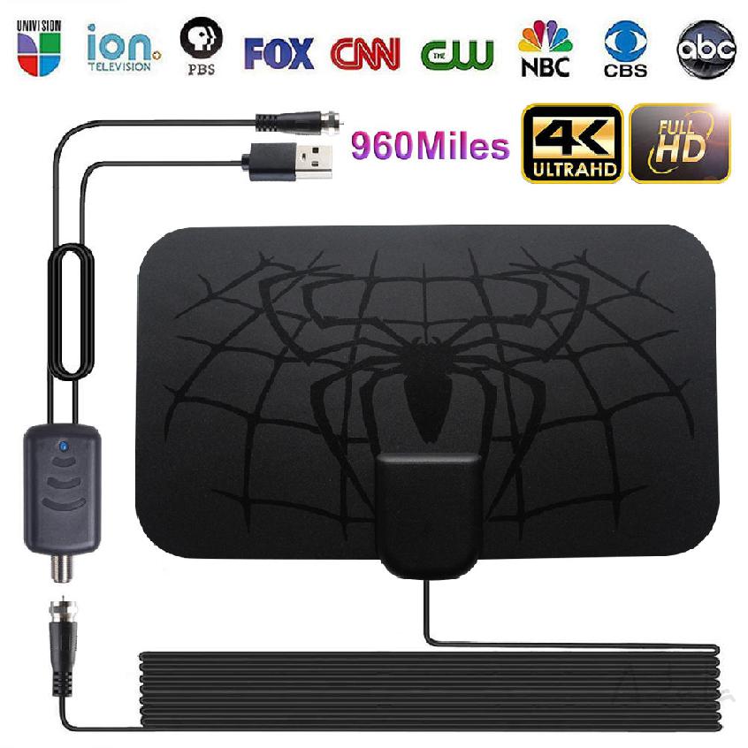 960 dặm anten 1080P HDTV kỹ thuật số Indoor ăng ten truyền hình với bộ khuếch đại tín hiệu fox tăng cường TV bán kính lướt anten HD TV anten không trên