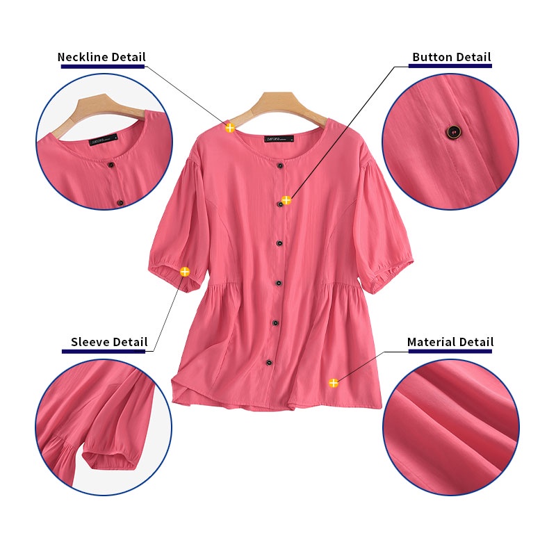 Áo kiểu ZANZEA cổ tròn tay lỡ dáng rộng cài nút phong cách retro thời trang cho nữ