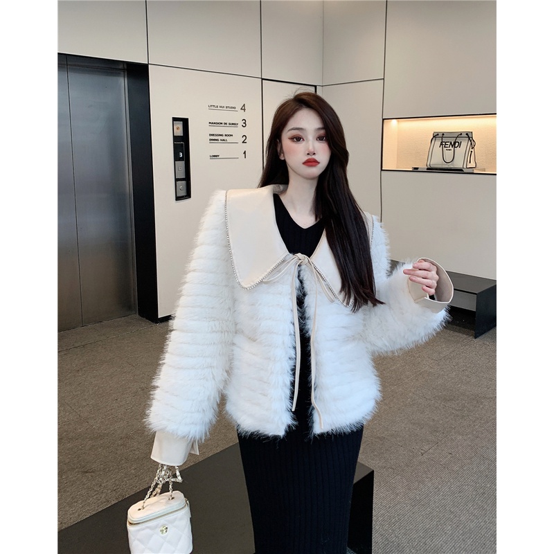 Áo lông trắng phố cổ da buộc nơ sang chảnh hàng Quảng Châu | BigBuy360 - bigbuy360.vn