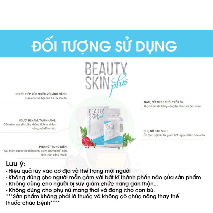 Viên uống trắng da chống nắng Beauty Skin Plus USA bổ sung Glutathione giúp đẹp da giảm nám mờ thâm sạm do nội tiết | Thế Giới Skin Care