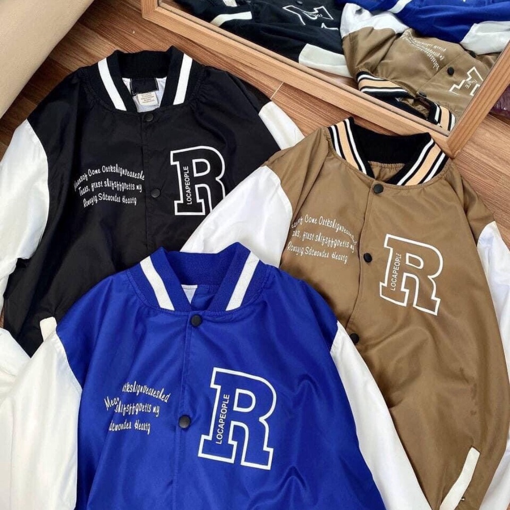Áo khoác dù bomber jacket phối tay CHỮ R form rộng unisex nam nữ 1HIT
