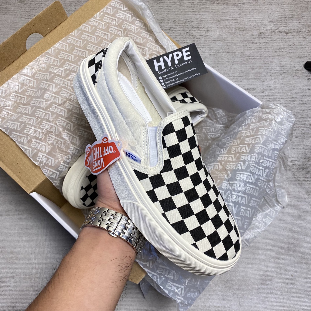 Giày sneaker Vans Slip On Checkerboard (Caro/Trắng/Đen ) - HYPE Sneaker | Bản 1:1 chuẩn .