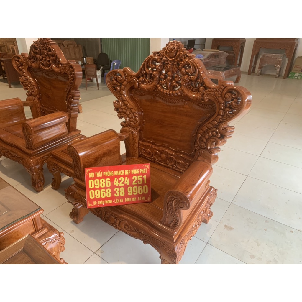Bộ bàn ghế Hoàng Gia gỗ hương đá tay dấu hỏi mới