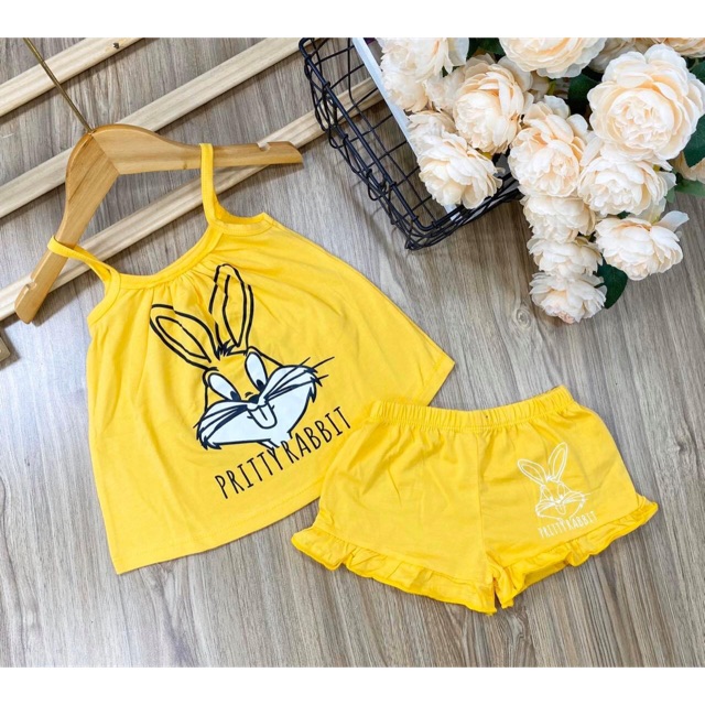 Bộ thun cotton 2 dây hoạt hình cho bé