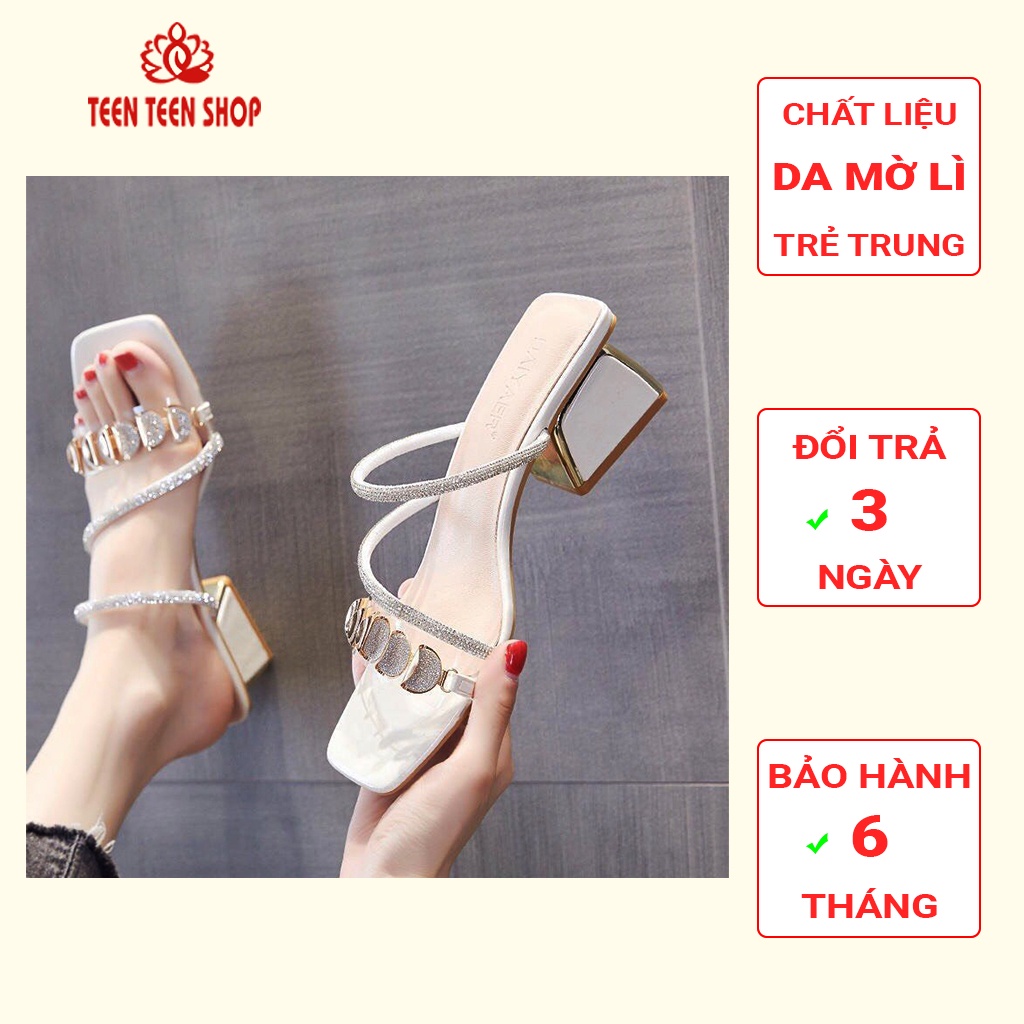 Guốc cao gót nữ 5 phân, Xăng đan nữ quai đính đá gót vuông cao 5 phân, Teen Teen shop.