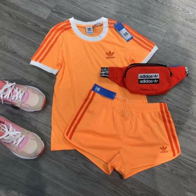 Bộ adidas 3 lá cam authentic