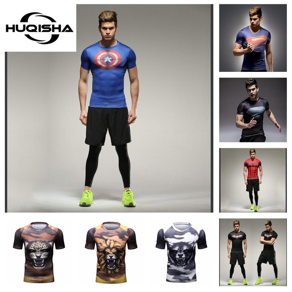 New Brand Summer Fashion Casual Captain America T-shirt Fitness Compression T-shirt Men's Short Sleeve 3d Workout Top