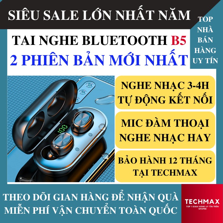 [ Freeship ] Tai Nghe Không Dây B5 2 Phiên Bản Mới, Âm Thanh Hifi, Pin 3,4h, Nhỏ Gọn, Tự Động Kết Nối