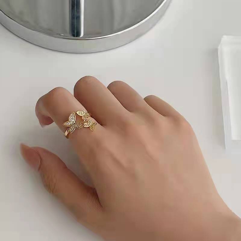 Nhẫn hở Ahellogirl mạ vàng hình bướm phong cách Hàn Quốc