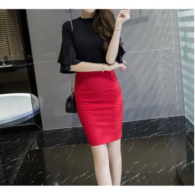 Chân váy bút chì màu đỏ xẻ sau quyến rũ( sẵn size) - M5 | BigBuy360 - bigbuy360.vn