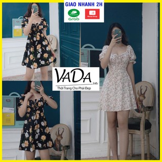 Đầm xoè hoa nhún ngực cột nơ hoạ tiết dễ thương nhẹ nhàng xuống phố – Thời trang VADA – V57