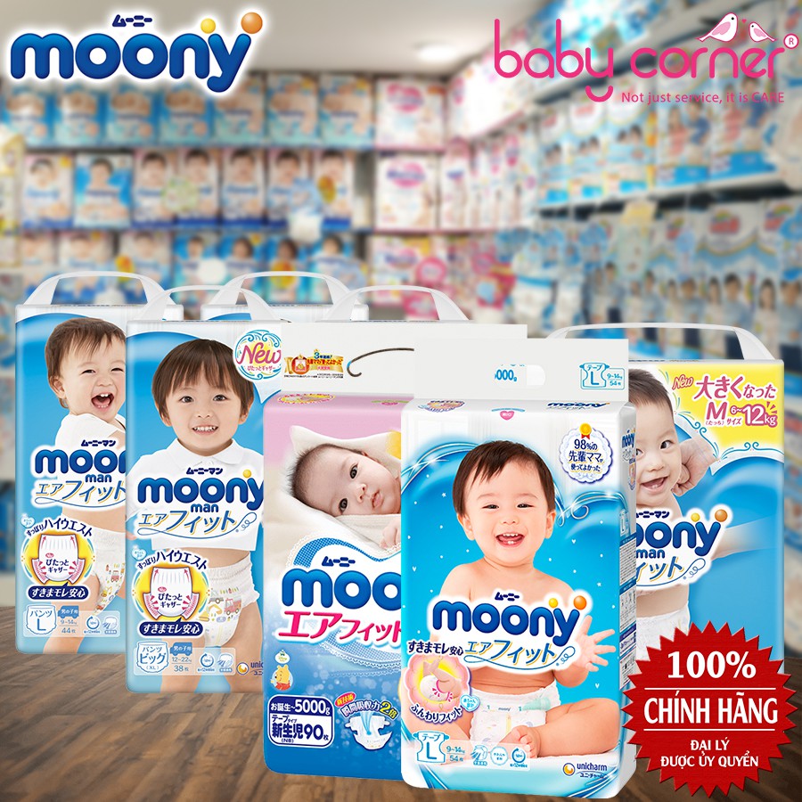 [CHÍNH HÃNG] TÃ DÁN/TÃ QUẦN MOONY NEWBORN90, S84, M64, M58, L54, L44, XL38, XXL26