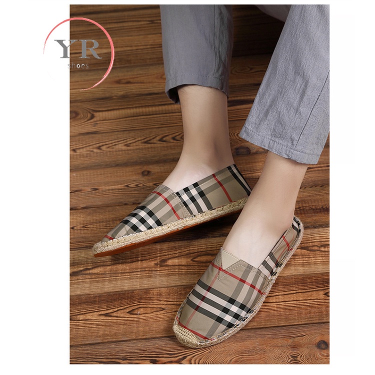 Giày lười vải thời trang hoa văn caro cho nam