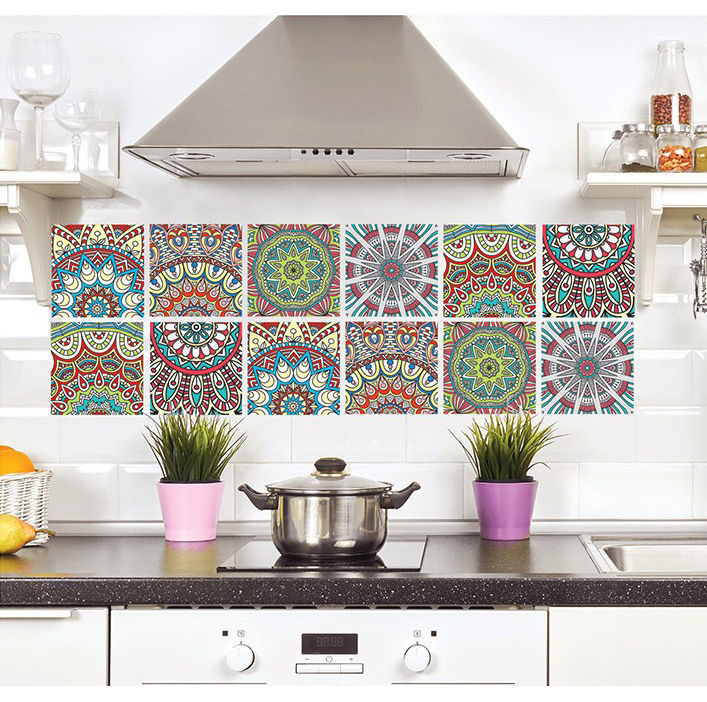 Sticker dán tường bằng PVC vinyl họa tiết khảm chống dầu dùng để ốp lát phòng tắm