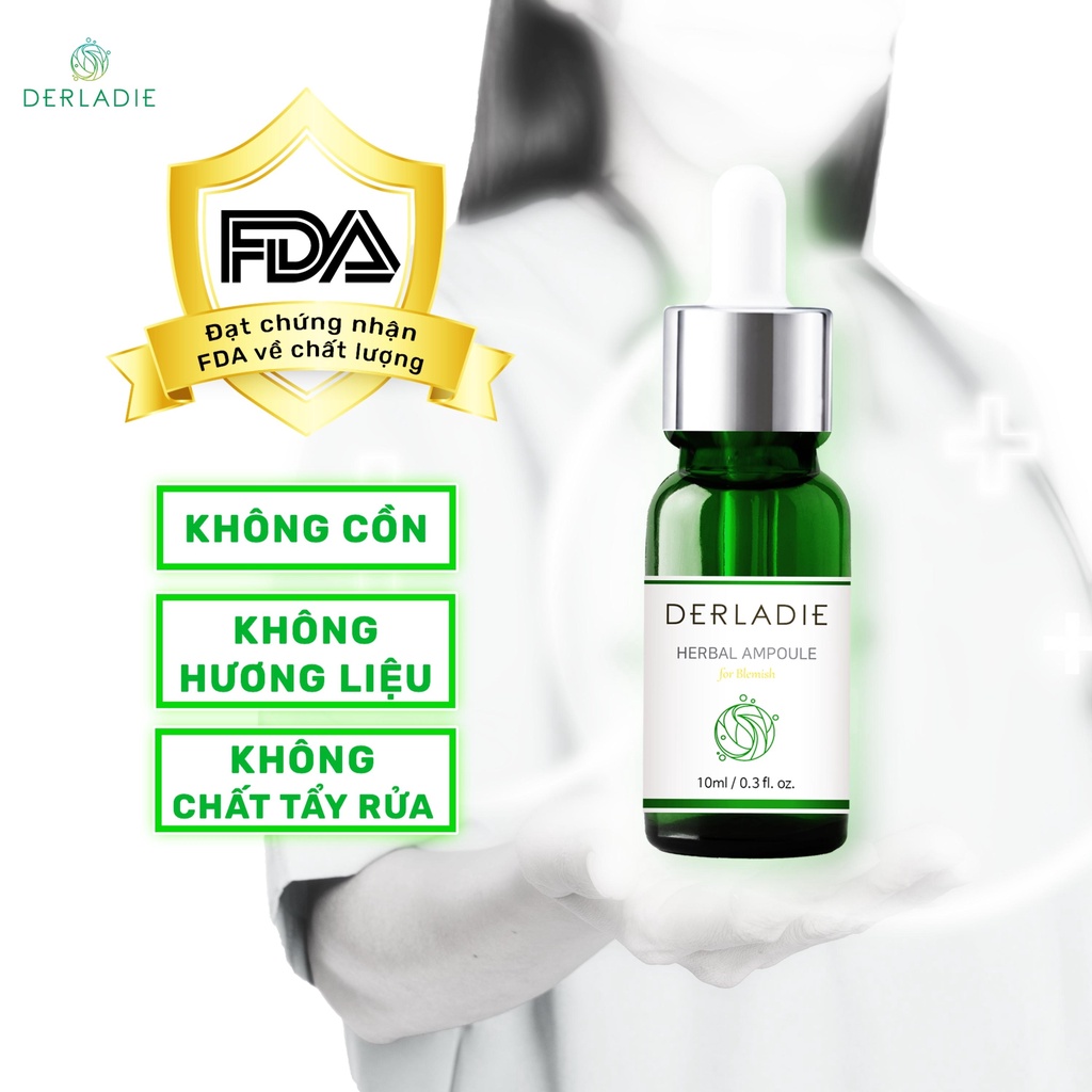 Chấm Mụn Serum Tràm Trà Derladie Herbal Ampoule For Blemish Xẹp Giảm Mụn, Khô Cồi Sau 72H 10ML