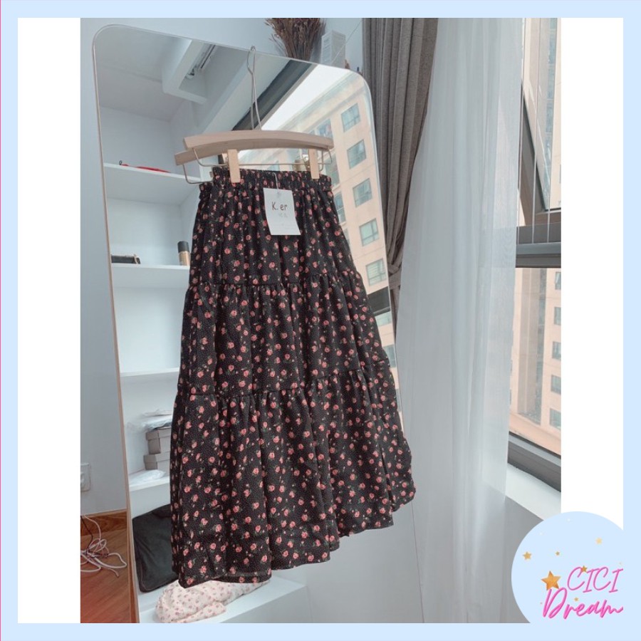 Chân váy nữ dài hoa nhí 3 tầng ulzzang siêu xinh, Chân váy xếp ly dài voan 3 tầng hoạ tiết hoa xinh xắn | BigBuy360 - bigbuy360.vn