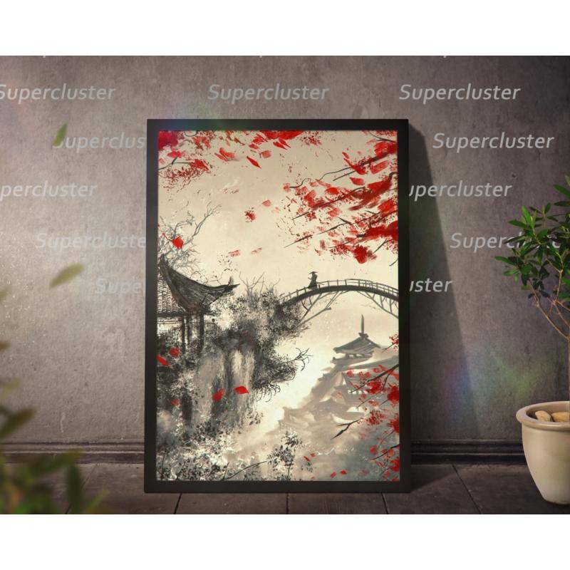 Tranh Vải Bạt Treo Tường In Hình Samurai Bushido Nhật Bản Trang Trí Nhà Cửa