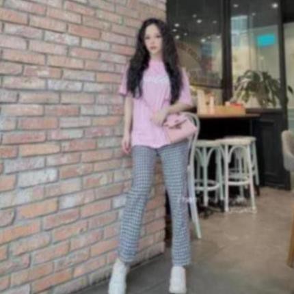 Set áo phông babi quần kẻ caro sẵn 2 màu